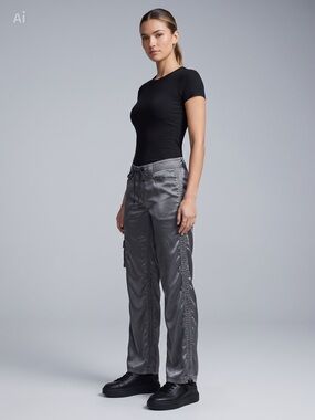 Express Women's Charcoal Gray Flare Cargo Jeans